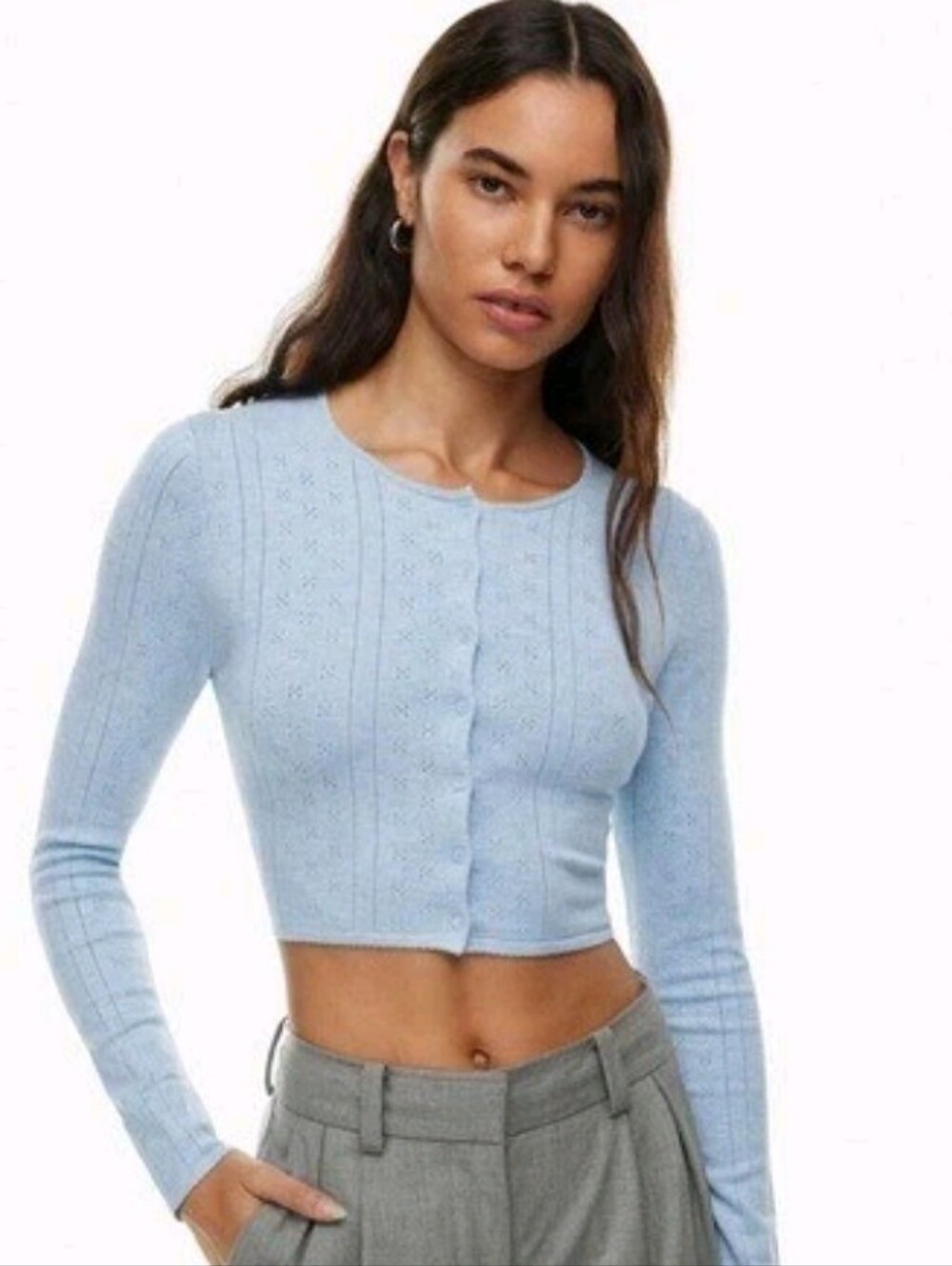 Sunday Best Arizia Izzy Cardigan Blue Lace Pattern Light Blue Cropped Women's S